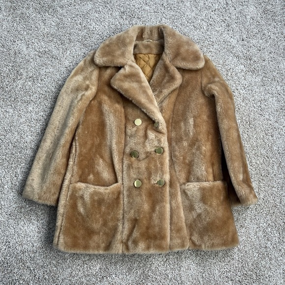 Sears Jackets & Blazers - VTG 60's 70's Sears Fashion Place Faux Fur Coat Mid Century Sz M Camel Brown